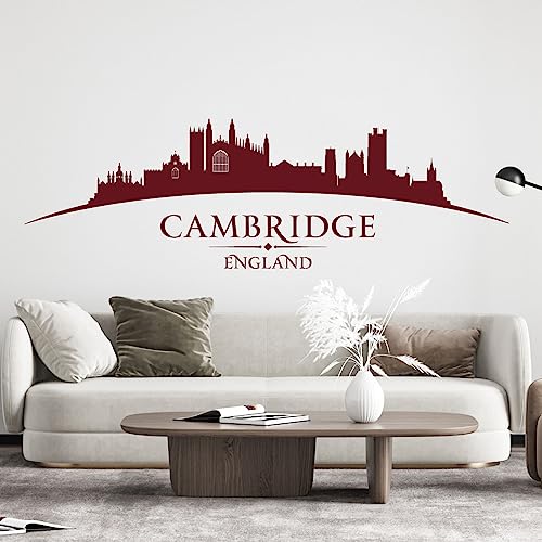 Cambridge Wandsticker England City Skyline – Cambridge Backs, King 's College Chapel, University – Schlafzimmer Wohnzimmer Wandaufkleber [Burgunderrot] von Wall Designer