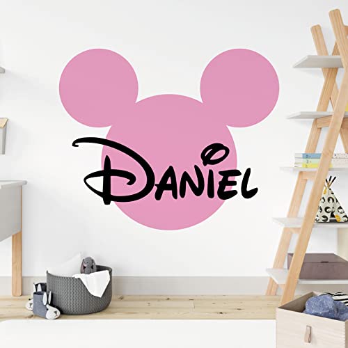 Mickey Mouse Silhouette Personalisierter Name – Disney-Aufkleber [Rosa] von Wall Designer