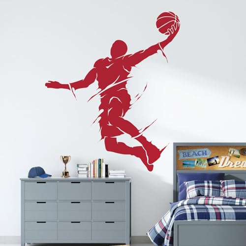 Wandaufkleber, Motiv: Basketballspieler Jumping – NBA Game Sports [Kirsche] von Wall Designer
