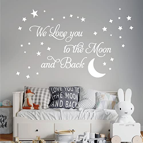 Wandtattoo, Vinyl, Aufschrift "We Love You to The Moon and Back", Weiß von Wall Designer