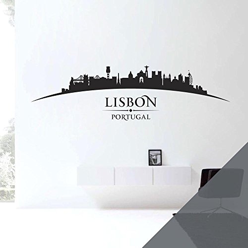 Wandtattoo / Wandaufkleber Lissabon Portugal City Skyline – für Schlafzimmer, Wohnzimmer, dunkelgrau von Wall Designer