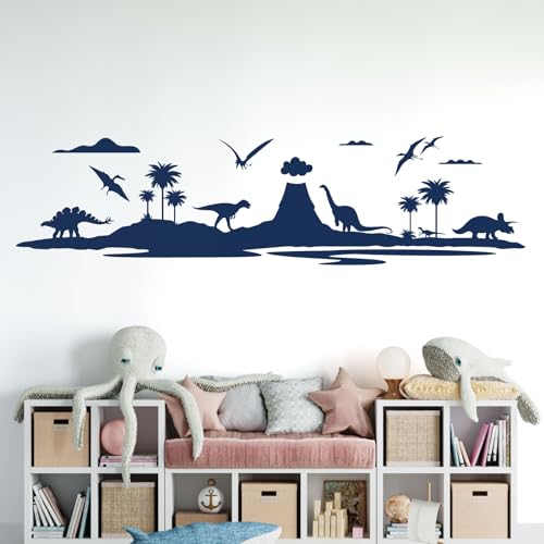 Wandtattoo Dinosaurier-Insel, Jurassic World, Dinosaurier Land, Schild Vinyl, kobalt, X-Large (1800 x 455mm) von Wall Designer