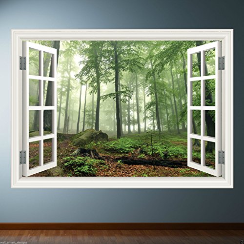 Wall Smart Designs Fensterrahmen Farbige Wald Aufkleber Wandgemälde WSD4 - Groß 100cm X 70cm H von Wall Smart Designs