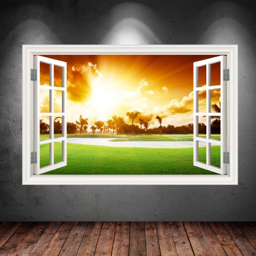 Fenster Rahmen Farbige Golf Course Wand Aufkleber Übertragung Grafik WSD300 - Small: 35cm(W) x 24cm(H) von Wall Smart Designs