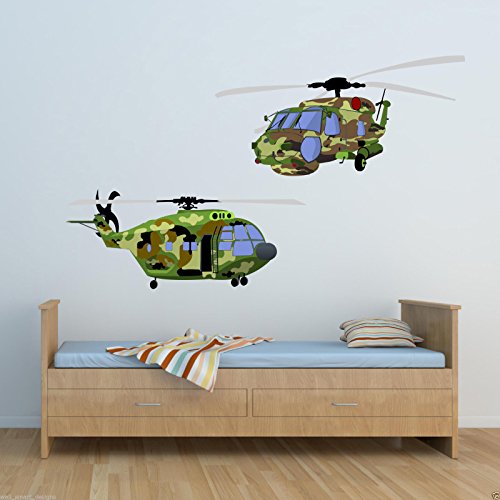 Farbige Armee Hubschrauber Kunst Transfer Drucke Kinderzimmer WSD10 - Multi, M von Wall Smart Designs