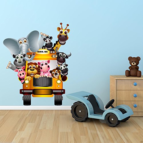 Wall Smart Designs Farbige Tiere Zoo Bus Wild Cartoon Wandsticker Aufkleber Wandbild Druck WSD232 - Multi, S von Wall Smart Designs