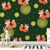 Niedliche Füchse Mit Luftballons Kindertapete | Selbst Klebende Tapete, Abnehmbare Klebe-Tapete, Tapete Zum Abziehen Und Aufkleben #1002 von Wall2Stick
