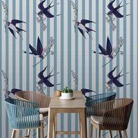Schwalben Mit Lilien Wallpaper | Selbstklebende Tapete, Ablösbare Klebe-Tapete, Klebe-Tapete #716 von Wall2Stick