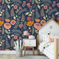 Wölfe Und Blumen Kinder Wallpaper | Selbstklebende Tapete, Abnehmbare Klebe-Tapete, Tapete Zum Aufkleben #711 von Wall2Stick