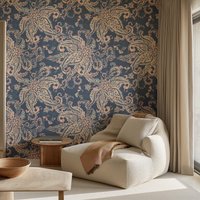 stimmungsvolle Tapete Mit Paisleymuster, Blauer Retro-Hintergrund, Akzenten, Dunkle #819 von Wall2Stick
