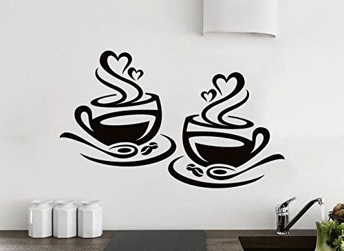 Küchen-Aufkleber Wandaufkleber 2 Tassen Kaffee Liebe Küche Wand Tee Aufkleber Vinyl Aufkleber Kunst Restaurant Pub Dekor von Wall4stickers