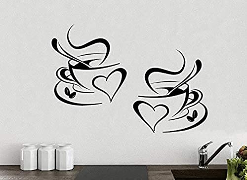 Küchen-Aufkleber Wandaufkleber 2 Tassen Kaffee Liebe Küche Wand Tee Aufkleber Vinyl Aufkleber Kunst Restaurant Pub Dekor von Wall4stickers