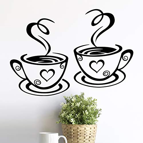 2 Tassen Wand Küche Kunst Aufkleber Liebe Zitate Aufkleber Pub Dekor Kaffee Tee Dekoration Abnehmbare Wand Abziehbilder Schwarz Tasse Home Dekorationen Schaufenster Tür Deko Kunst Zitat Transfer von Wall4stickers