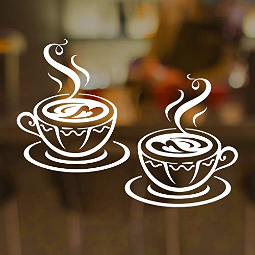 2 Tassen Wandaufkleber Küche Wand Kunst Decor Vinyl Aufkleber Fliesendekoration Kaffee Poster Home Office Abnehmbare Zitate Transfer Schablonen Zubehör Wandsticker DIY süßer Druck Spruch Herz von Wall4stickers