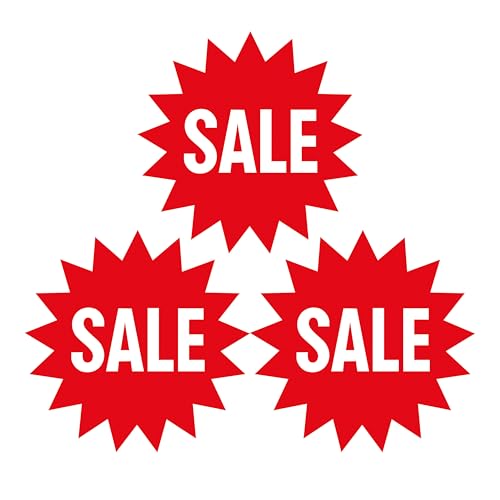 Aufkleber-Set "Sale", 3 Stück, kräftiges rotes Starburst-Design, groß, 300 mm Größe, ideal für Schaufenster und Einzelhandel von Wall4stickers