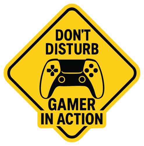 Gamer-Türaufkleber "Don't Disturb Gamer in Action", 210 x 210 mm, gelber Vinyl-Aufkleber für Teenager-Schlafzimmer, Spiel-Setup, Konsolenraum, Wand oder PC-Oberfläche von Wall4stickers