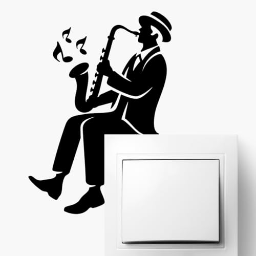 Jazz Musiker spielt Saxophon Wandaufkleber - Vinyl Aufkleber für Lichtschalter Dekoration - Elegante schwarze Silhouette - Musik Themed Home Decor von Wall4stickers