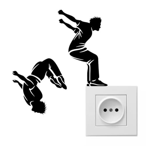 Parkour Wandtattoo für Kinderzimmer - Hochwertige Vinyl Schalter Dekoration - Einzigartiges Gymnastik Flip Design - Abnehmbar Selbstklebend Kunst für Schlafzimmer, Wohnzimmer oder Spielbereich von Wall4stickers