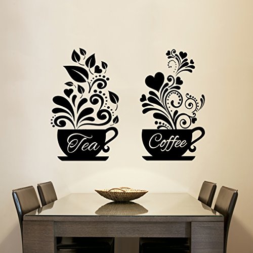 Wall4Stickers Kaffee + Tee Tassen Wand Aufkleber Home Decor Kaffeetasse Wand Kunst Liebe Tee Kaffeetassen Küche Wand Tee Aufkleber Vinyl Aufkleber Restaurant Pub Decor von Wall4stickers