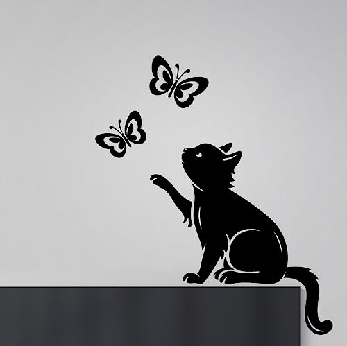 Wandaufkleber mit Katzen-Schmetterling-Motiv, Vinyl, Heimdekoration, Wohnzimmer, Malerei, Küche, Haustiere, Tiere, Aufkleber, Design, Baum-Aufkleber, Tapete, DIY-Wandbild von Wall4stickers