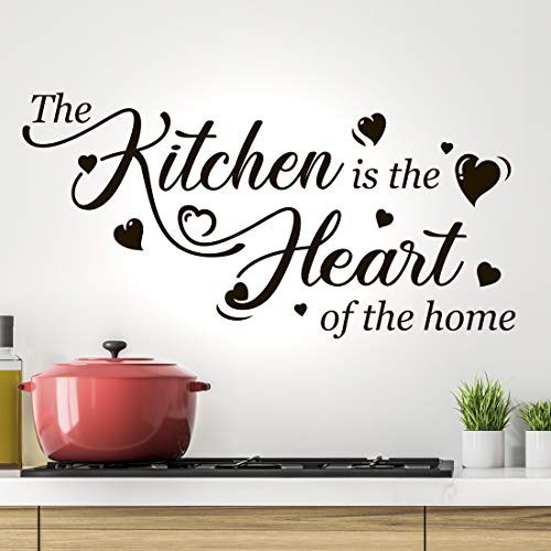 Wandsticker "Kitchen is the Heart of the Home", Vinyl, Zitat für Schränke, Kühlschrank, Schablonen, Glas, Herzen, Bild, Küche, Wandbild, Dekorationen, Wohnzimmer von Wall4stickers