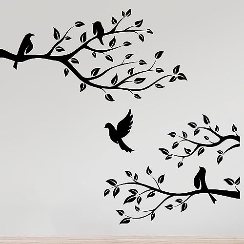 Wandtattoo, Motiv: Vögel auf Ast, Vinyl, für Wohnzimmer, Möbel, Tür, Wandbild, Küche, Baumblätter von Wall4stickers