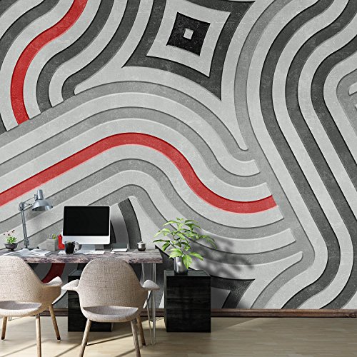Wall81 Soft Shapes Tapete, Zellstoff und Textilfasern ökologischen, grau, rot, schwarz, Gr. m-cm 399 x 300 H von Wall81