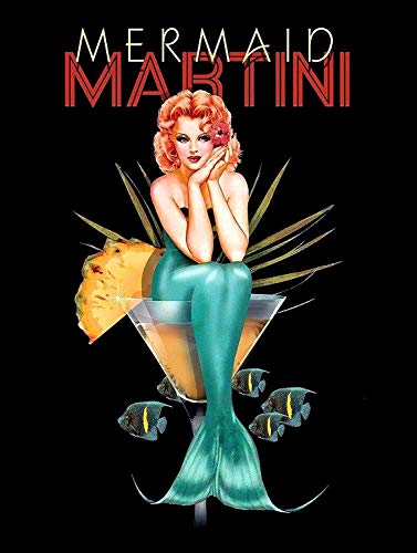 WallAdorn Mermaid Martini Eisenposter, Blechschild, Vintage-Wanddekoration, für Café, Bar, Kneipe, Zuhause, 20,3 x 30,5 cm von WallAdorn