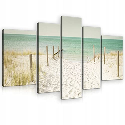 Bilder 5 Teling SET Strand Meer Natur Wohnzimmer Canvas Leinwandbilder Wandbild Kunstdruck Wandbilder Wand Bild auf Leinwand UV-Beständig Aufhängefertig (PS11599S4A, S4A (170 x 100 cm)) von WallArena