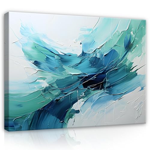 Bilder Abstrakt Blau Türkis Grau 100x75 cm - Modern Leinwandbild Groß XXL Wohnzimmer Schlafzimmer Wandbild Kunstdruck Wandbilder Canvas Desing Wand Bild auf Leinwand Aufhängefertig von WallArena