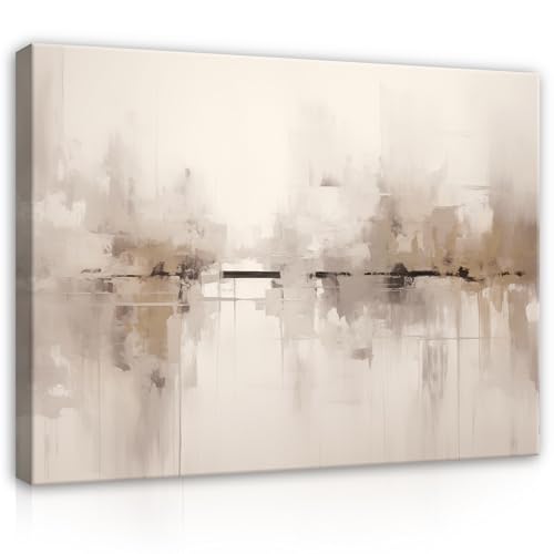 Bilder Abstrakt Kunst Industrial beige 100x75 cm - Modern Leinwandbild Groß XXL Wohnzimmer Schlafzimmer Wandbild Kunstdruck Wandbilder Canvas Desing Wand Bild auf Leinwand Aufhängefertig von WallArena