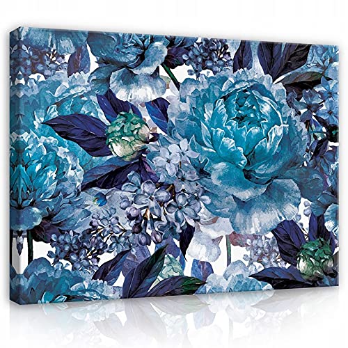 Bilder Blumen blau Rosen Modern Schlafzimmer Leinwandbilder Wandbild Kunstdruck Wandbilder Wand Bild auf Leinwand UV-Beständig Aufhängefertig (PP13531, O2 (80 x 80 cm)) von WallArena