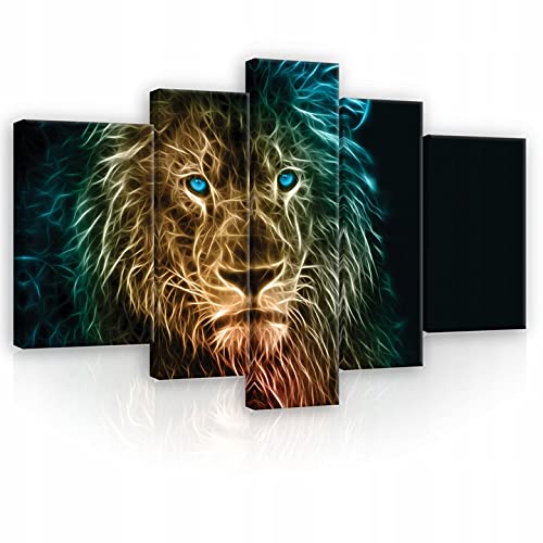 Bilder Löwe Abstrakt Groß 5 Teling SET XXL 170 x 100 cm - Wohnzimmer Canvas Leinwandbilder Wandbild Kunstdruck Wandbilder Wand Bild auf Leinwand UV-Beständig Aufhängefertig von WallArena