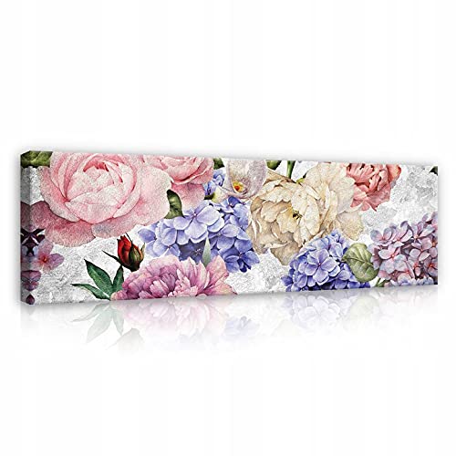 Bilder Pfingstrosen Blumen Panorama Modern Schlafzimmer Wohnzimmer Leinwandbilder Wandbild Kunstdruck Wandbilder Wand Bild auf Leinwand UV-Beständig Aufhängefertig (PP13513, O3 (145 x 45 cm)) von WallArena