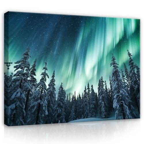 Bilder Polarlicht Landschaft Wald Nordlicht blau türkis 120x80 cm - Modern Leinwandbild Groß XXL Wohnzimmer Schlafzimmer Wandbild Kunstdruck Wandbilder Desing Wand Bild auf Leinwand Aufhängefertig Bilder Polarlicht Landschaft Wald Nordlicht blau türkis 120x80 cm - Modern Leinwandbild Groß XXL Wohnzimmer Schlafzimmer Wandbild Kunstdruck Wandbilder Desing Wand Bild auf Leinwand Aufhängefertig von WallArena