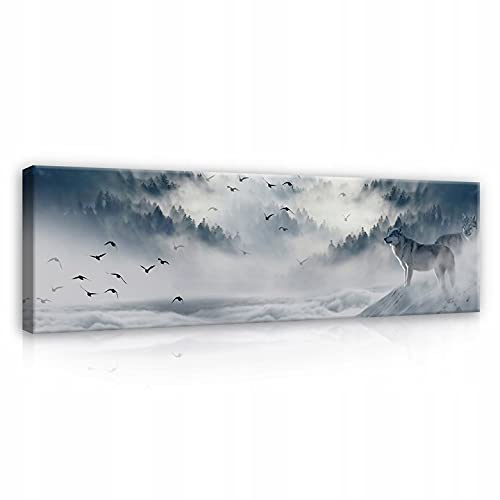 Bilder Wolf Wald Tiere Panorama Modern Schlafzimmer Wohnzimmer Leinwandbilder Wandbild Kunstdruck Wandbilder Wand Bild auf Leinwand UV-Beständig Geruchsfrei Aufhängefertig (PP12395, O3 (145 x 45 cm)) von WallArena