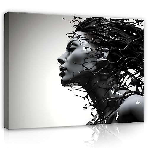 Bilder schwarz weiß Frau Abstrakt 100x75 cm - Leinwandbild Modern Canvas Groß XXL Schlafzimmer Wohnzimmer Wandbild Kunstdruck Wandbilder Wand Bild auf Leinwand Aufhängefertig (#6, 60x40 cm) von WallArena
