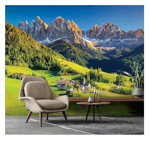 Fototapete Berge Gebirge Alpen Natur Landschaft 300x210 cm Fototapeten Wohnzimmer Schlafzimmer Motivtapeten Vlies Tapete UV-Beständig Inklusive Kleister Montagefertig von WallArena