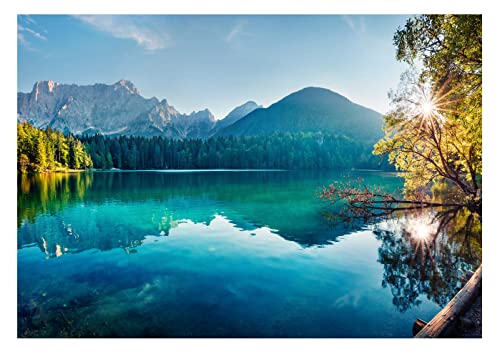 Fototapete Berge und Seen Panorama Landschaft Natur Modern Wohnzimmer Schlafzimmer Wandtapete Vlies Tapete UV-Beständig Montagefertig (208x146 cm - 2 Bahnen) von WallArena