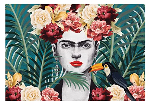 Fototapete Blätter Frida Kahlo Frau Pflanzen Tropische Wohnzimmer Schlafzimmer Wandtapete Vlies Tapete UV-Beständig Montagefertig (14110, VEXL (208x146 cm) 2 Bahnen) von WallArena