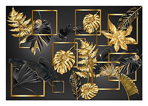 Fototapete Blätter Monstera Gold Schwarz Glamour Pflanzen Wohnzimmer Schlafzimmer Wandtapete Vlies Tapete Latexdruck UV-Beständig Montagefertig (14130, VEM (104x70,5 cm) 1 Bahn) von WallArena