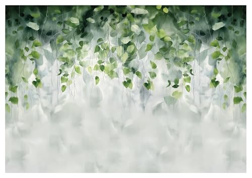 Fototapete Blätter Natur Grün Pflanzen Aquarell 368x254 cm - inkl. Kleister - für Wohnzimmer Schlafzimmer Flur Vlies Tapete Wandtapete Vliestapete Motivtapeten Montagefertig von WallArena