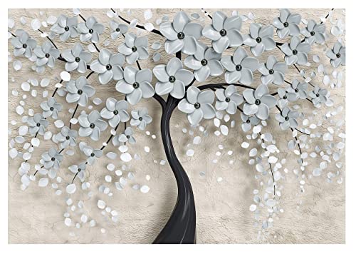 Fototapete Blumen 3D Effekt beige schwarz Baum Wohnzimmer Schlafzimmer Vlies Tapete Hohe Auflösung UV-Beständig Montagefertig (104x70,5 cm - 1 Bahn) von WallArena