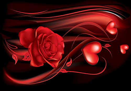 Fototapete Blumen Herz Rosen Rosa rot schwarz Abstrakt Wohnzimmer Schlafzimmer Wandtapete Vlies Tapete UV-Beständig Hohe Auflösung Montagefertig (14003, V10 (368x280 cm) 4 Bahnen) von WallArena