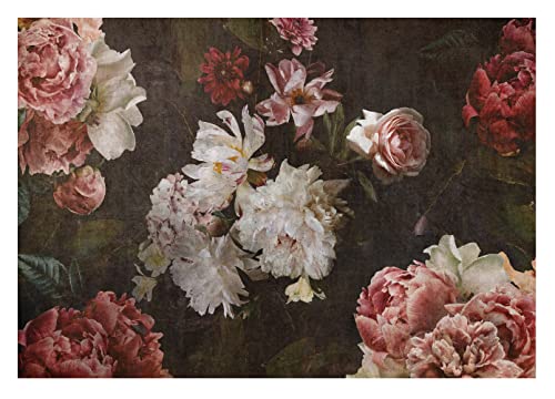 Fototapete Blumen Vintage Retro Pfingstrosen Rosen Schwarz - inkl. Kleister - für Wohnzimmer Schlafzimmer Flur Vlies Tapete Vliestapete Wandtapete Motivtapeten Montagefertig (104x70 cm) von WallArena