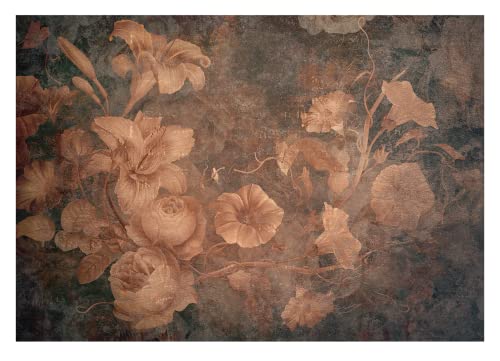 Fototapete Blumen Vintage Retro Rosen Beton Betonwand - inkl. Kleister - für Wohnzimmer Schlafzimmer Flur Vlies Tapete Vliestapete Wandtapete Motivtapeten Montagefertig (368x254 cm) von WallArena