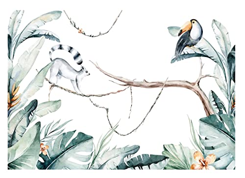 Fototapete Dschungel Kinderzimmer Papagei Tiere Pflanzen Wandtapete Vlies Tapete UV-Beständig Montagefertig (14071, V8 (368x254 cm) 4 Bahnen) von WallArena