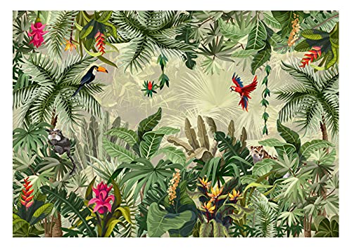 Fototapete Dschungel Tiere Blätter Pflanzen Tropische Wohnzimmer Schlafzimmer Wandtapete Vlies Tapete UV-Beständig Montagefertig (14076, VEXXL (312x219 cm) 3 Bahnen) von WallArena