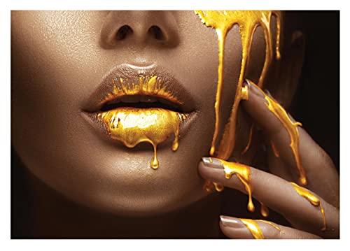 Fototapete Frau Gesicht Sexy Lippen Gold Frauen - inkl. Kleister - für Wohnzimmer Schlafzimmer Flur Vlies Tapete Vliestapete Wandtapete Motivtapeten Montagefertig (254x184 cm) von WallArena