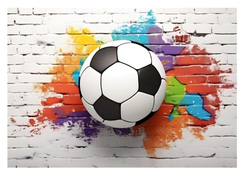 Fototapete Fussball Graffiti 3D Effekt Kinderzimmer Junge Ziegel - inkl. Kleister - für Kinder Jungs Vlies Tapete Wandtapete Vliestapete Motivtapeten Montagefertig (152x104 cm) von WallArena